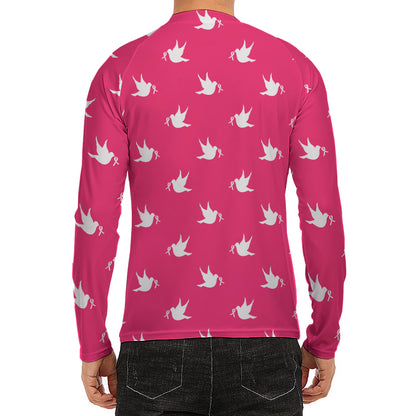 White Dove Breast Cancer Pattern Print Men's Long Sleeve Rash Guard