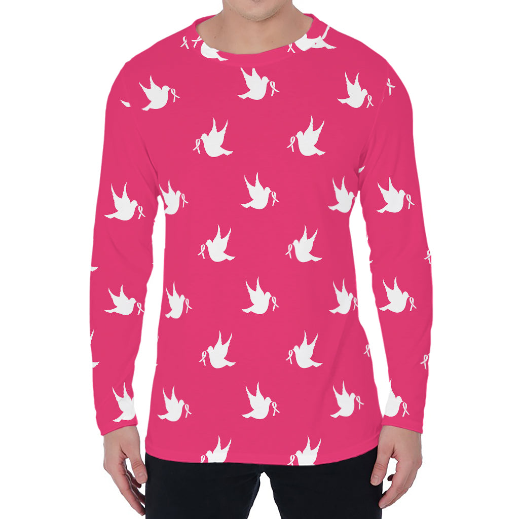 White Dove Breast Cancer Pattern Print Men's Long Sleeve T-Shirt