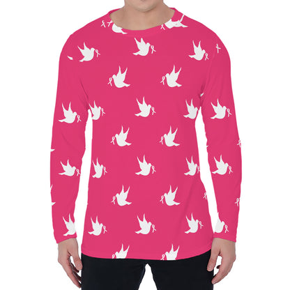 White Dove Breast Cancer Pattern Print Men's Long Sleeve T-Shirt
