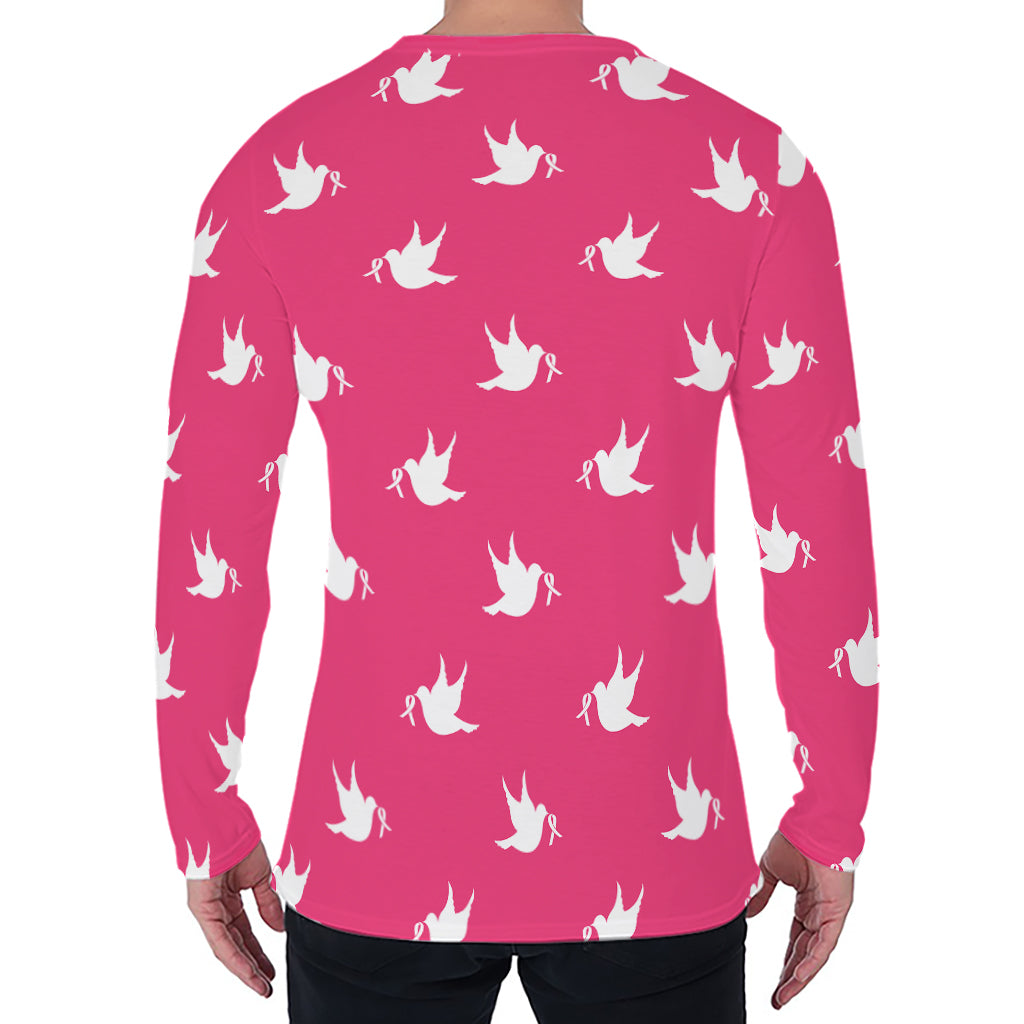 White Dove Breast Cancer Pattern Print Men's Long Sleeve T-Shirt