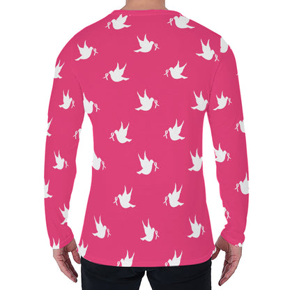 White Dove Breast Cancer Pattern Print Men's Long Sleeve T-Shirt