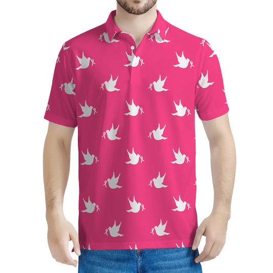 White Dove Breast Cancer Pattern Print Men's Polo Shirt