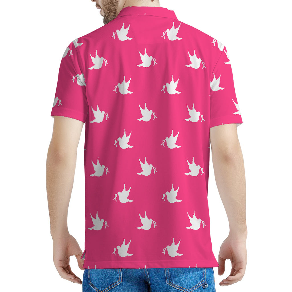White Dove Breast Cancer Pattern Print Men's Polo Shirt