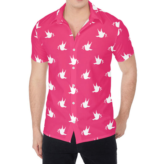 White Dove Breast Cancer Pattern Print Men's Shirt