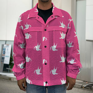 White Dove Breast Cancer Pattern Print Men's Shirt Jacket