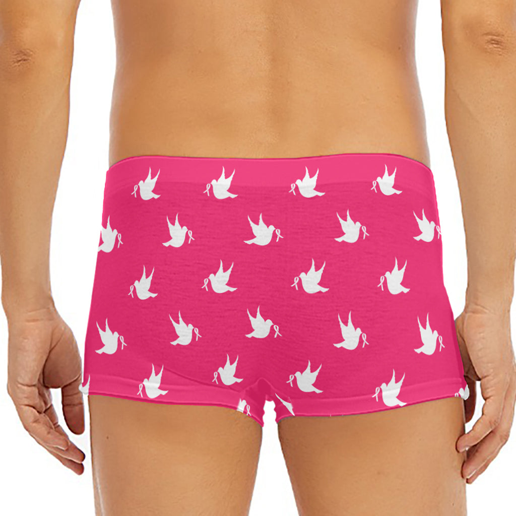 White Dove Breast Cancer Pattern Print Men's Short Boxer Briefs