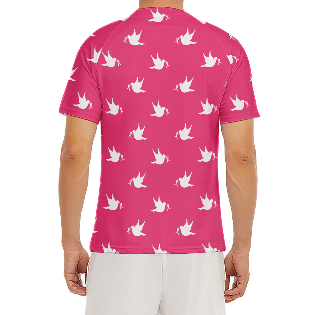 White Dove Breast Cancer Pattern Print Men's Short Sleeve Rash Guard