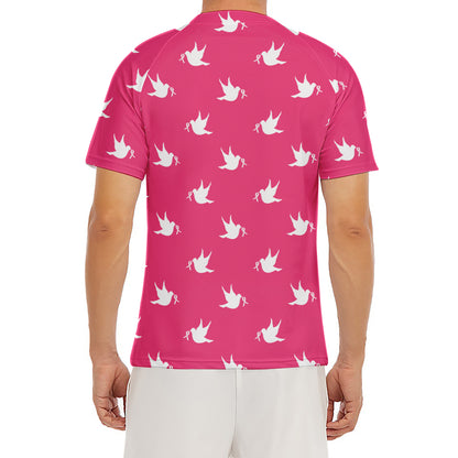White Dove Breast Cancer Pattern Print Men's Short Sleeve Rash Guard