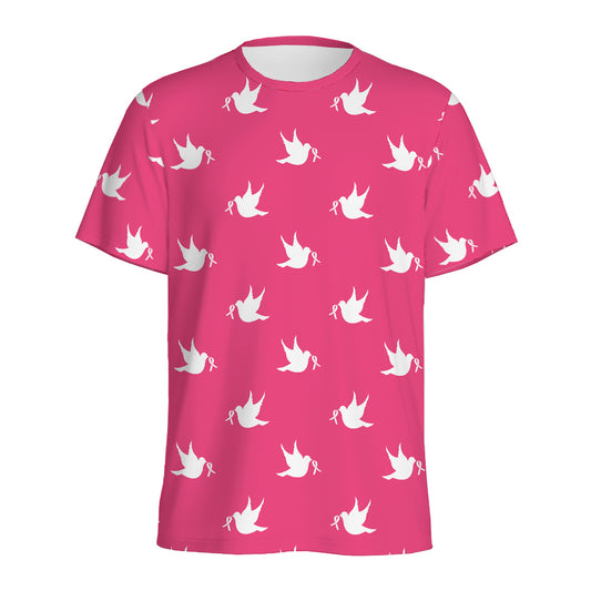 White Dove Breast Cancer Pattern Print Men's Sports T-Shirt