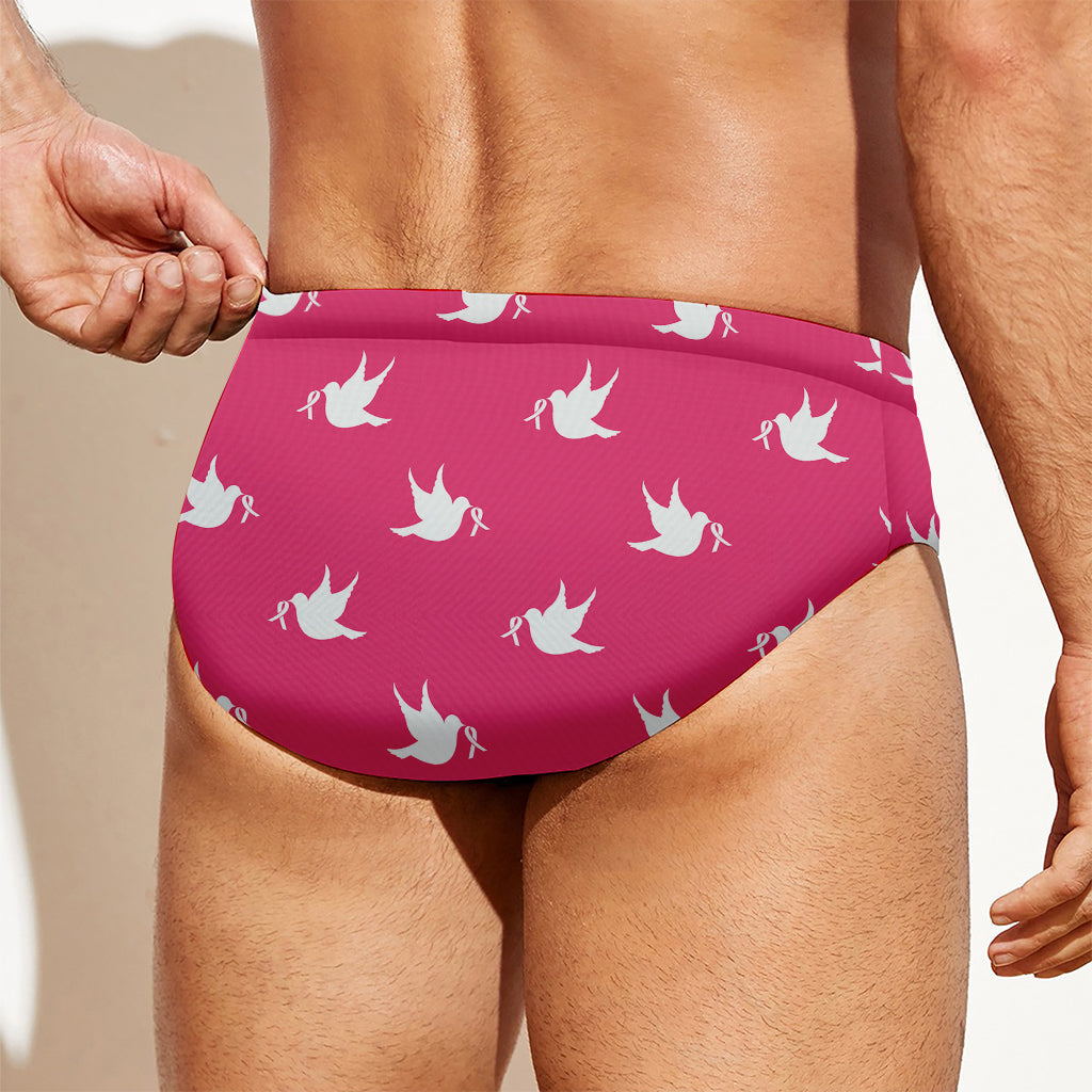 White Dove Breast Cancer Pattern Print Men's Swim Briefs