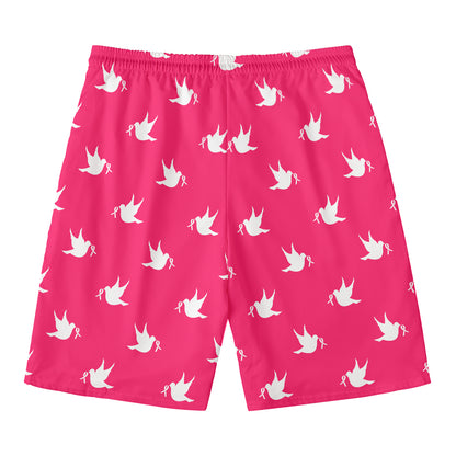 White Dove Breast Cancer Pattern Print Men's Swim Trunks