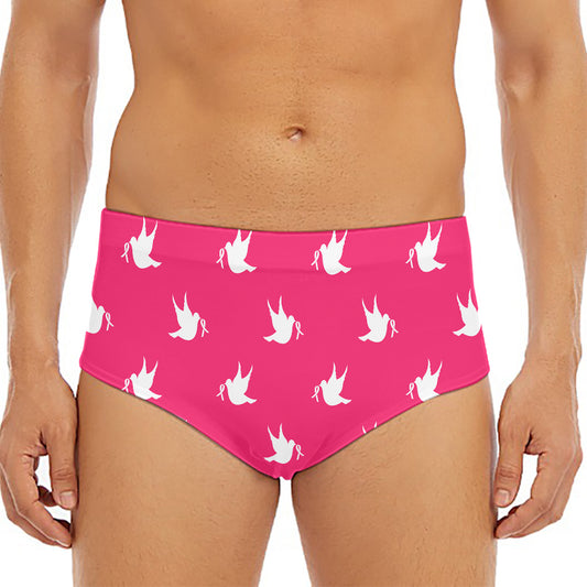 White Dove Breast Cancer Pattern Print Men's Triangle Swim Briefs