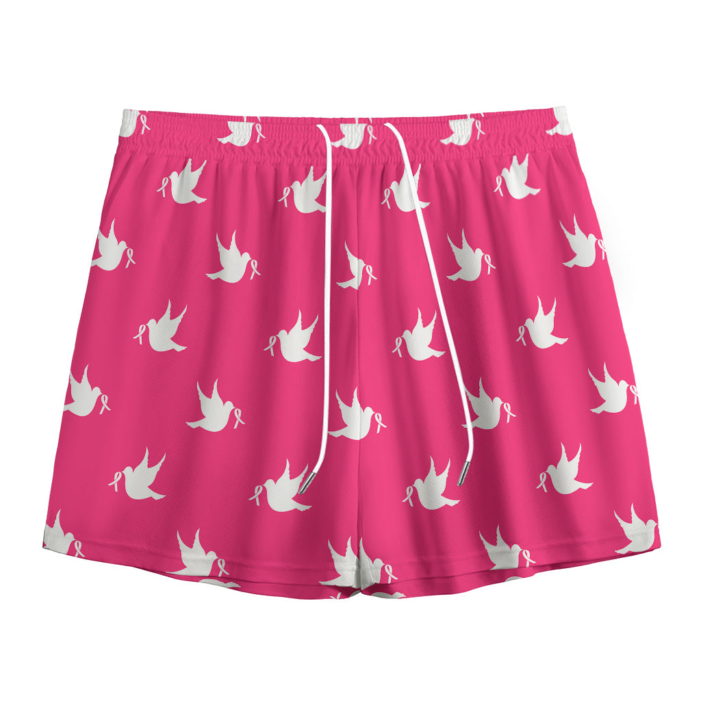 White Dove Breast Cancer Pattern Print Mesh Shorts