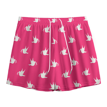 White Dove Breast Cancer Pattern Print Mesh Shorts