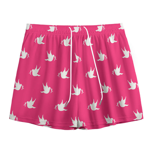 White Dove Breast Cancer Pattern Print Mesh Shorts