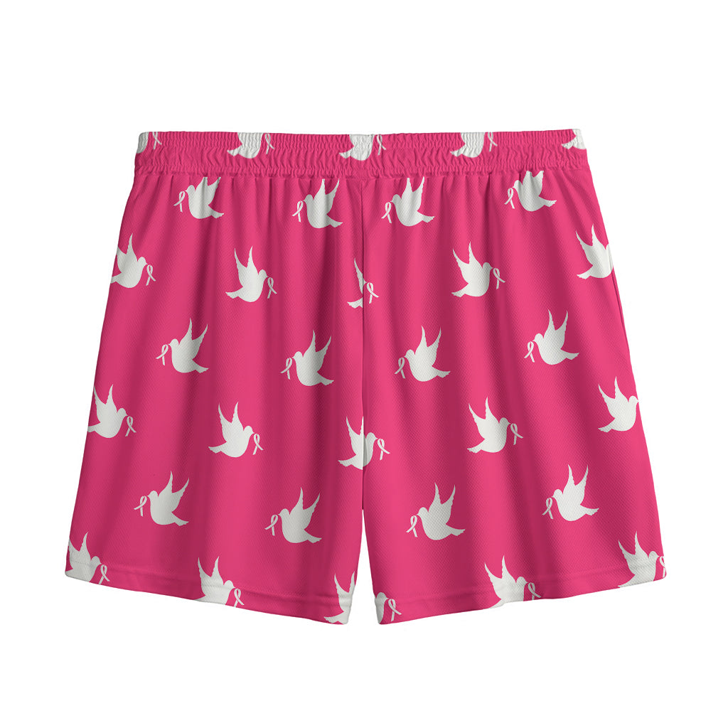 White Dove Breast Cancer Pattern Print Mesh Shorts