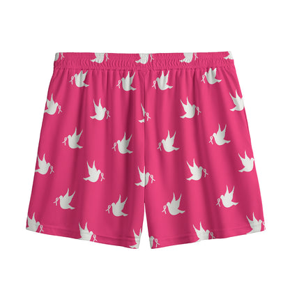 White Dove Breast Cancer Pattern Print Mesh Shorts