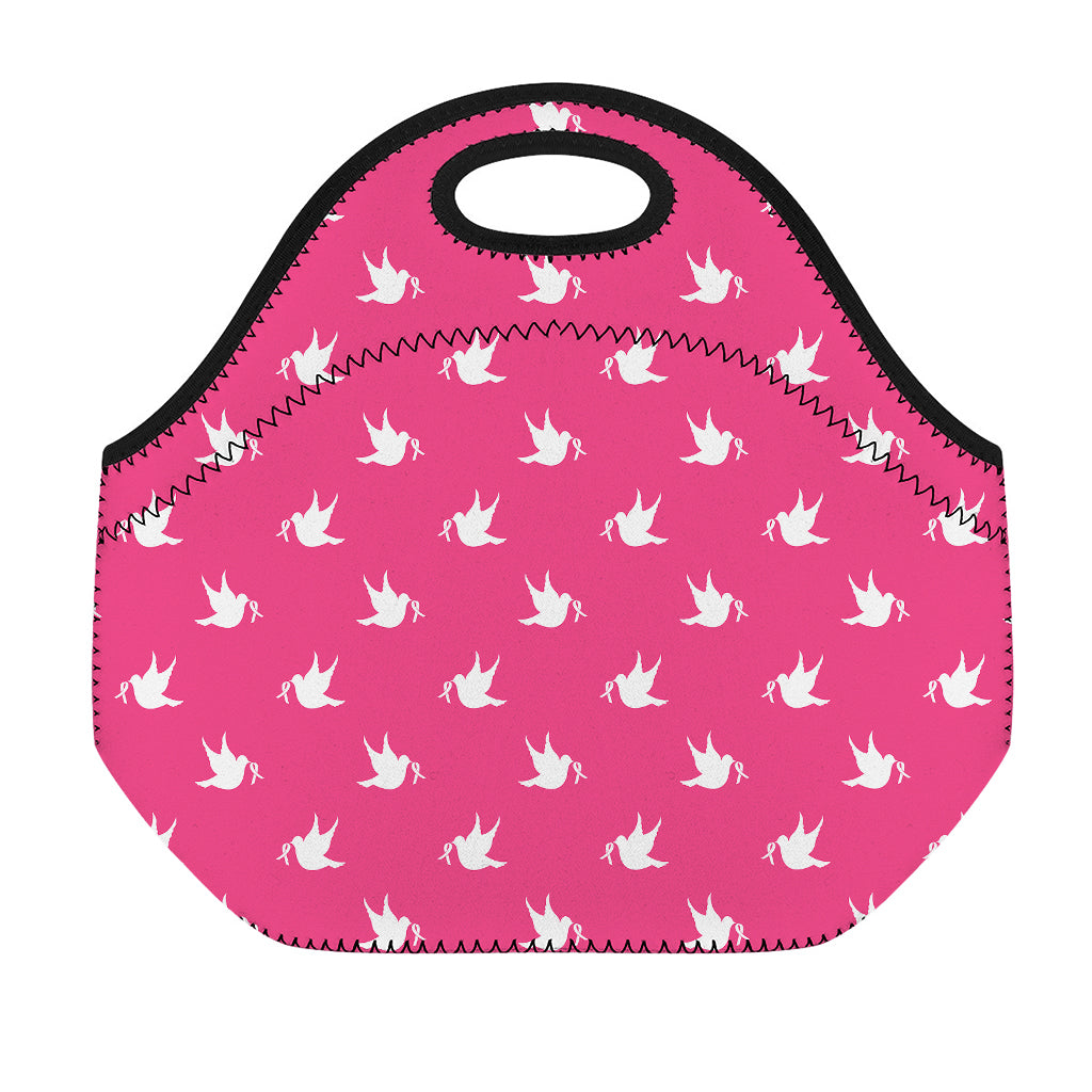 White Dove Breast Cancer Pattern Print Neoprene Lunch Bag