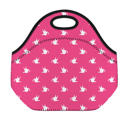 White Dove Breast Cancer Pattern Print Neoprene Lunch Bag