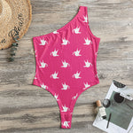 White Dove Breast Cancer Pattern Print One Shoulder Bodysuit