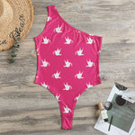 White Dove Breast Cancer Pattern Print One Shoulder Bodysuit