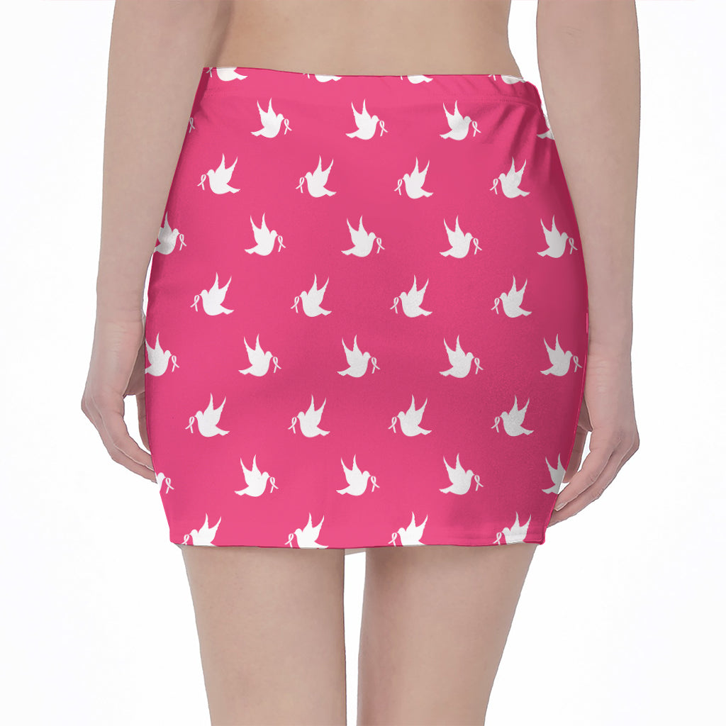White Dove Breast Cancer Pattern Print Pencil Mini Skirt