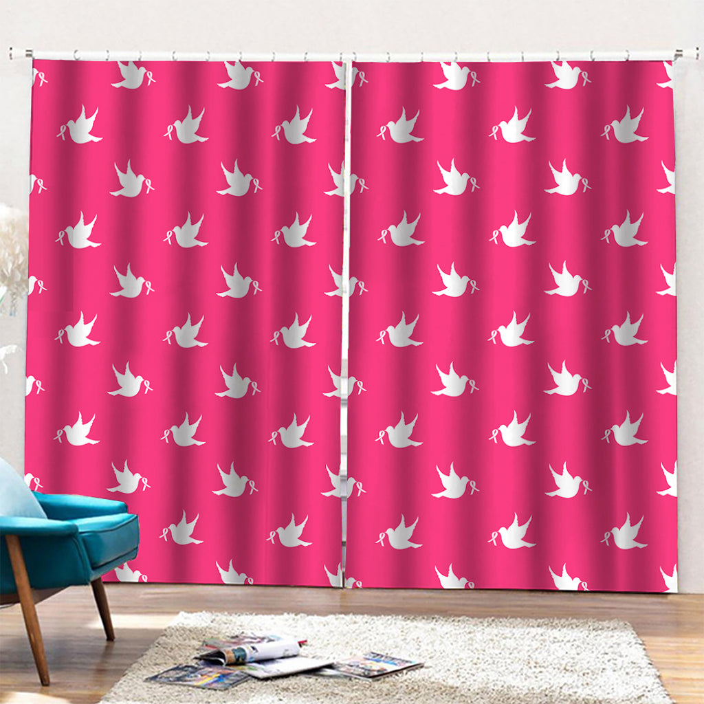 White Dove Breast Cancer Pattern Print Pencil Pleat Curtains