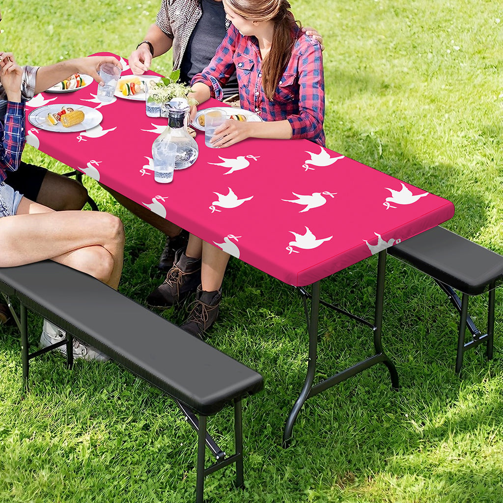 White Dove Breast Cancer Pattern Print Picnic Table Cover