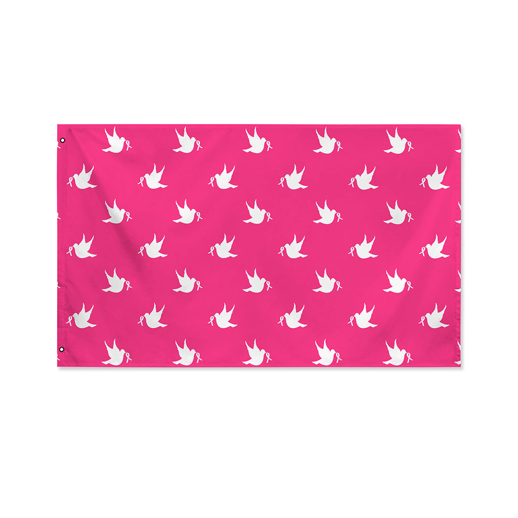 White Dove Breast Cancer Pattern Print Polyester Flag