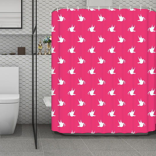 White Dove Breast Cancer Pattern Print Polyester Shower Curtain