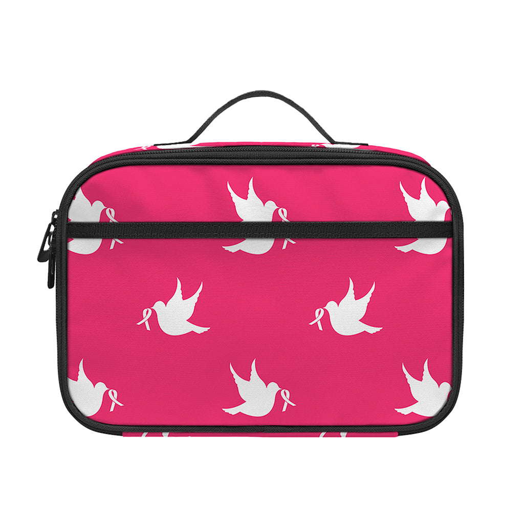 White Dove Breast Cancer Pattern Print Portable Lunch Bag