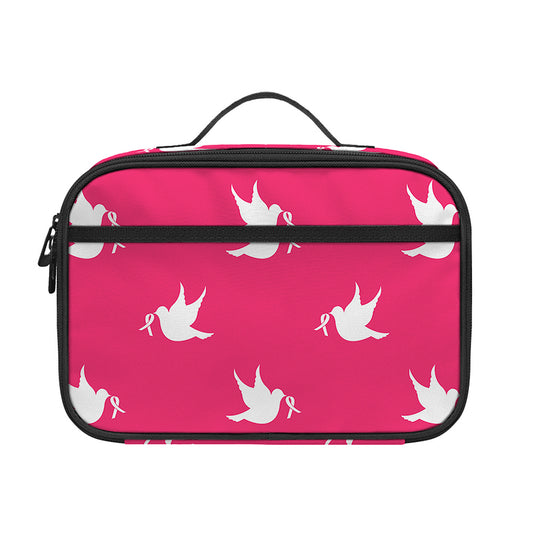White Dove Breast Cancer Pattern Print Portable Lunch Bag