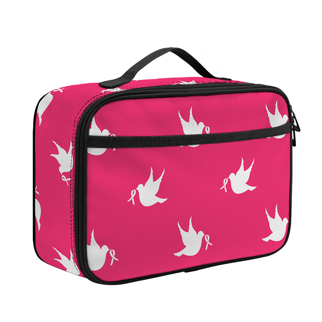 White Dove Breast Cancer Pattern Print Portable Lunch Bag
