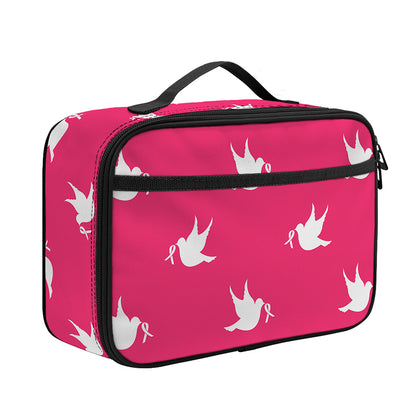 White Dove Breast Cancer Pattern Print Portable Lunch Bag