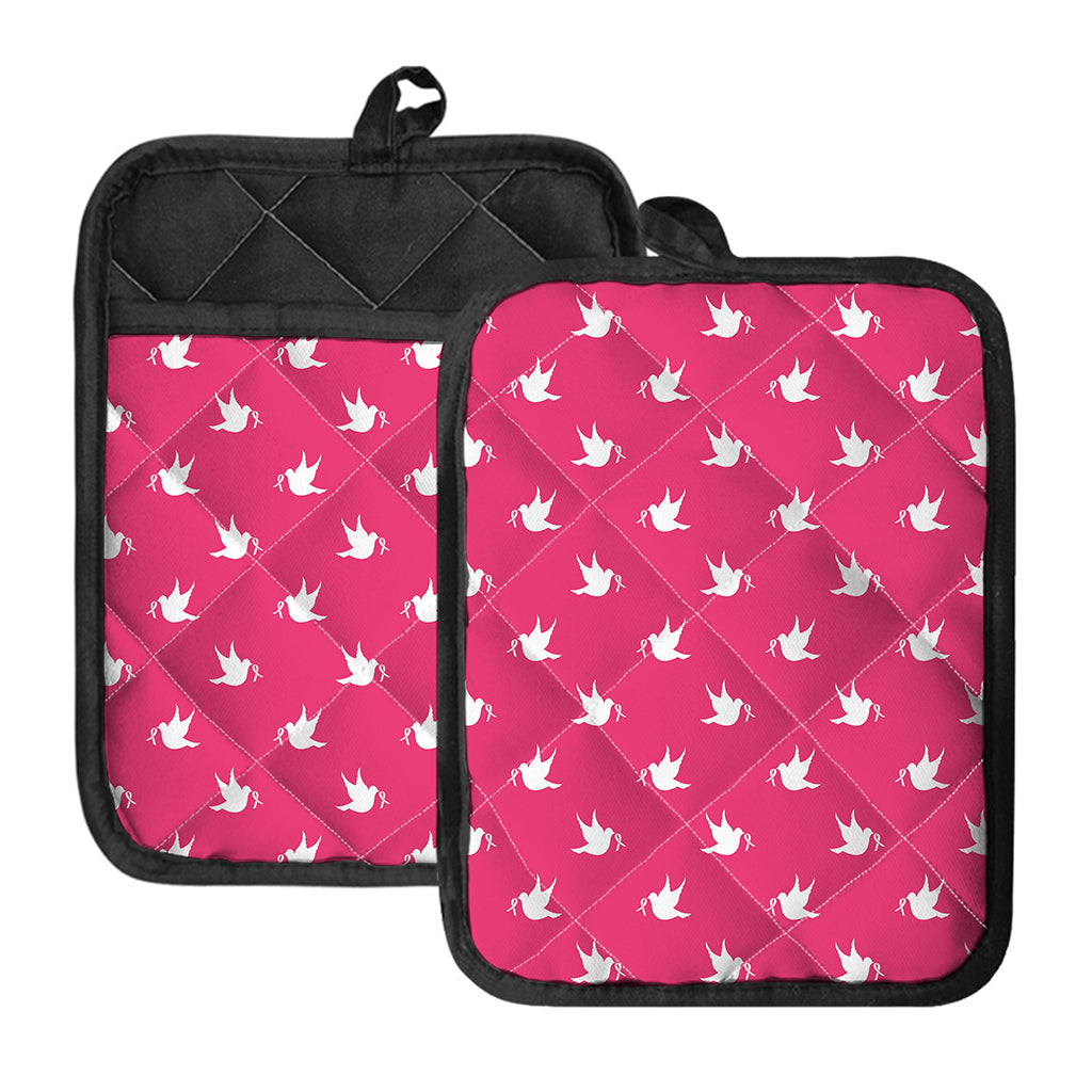 White Dove Breast Cancer Pattern Print Pot Holders With Pocket