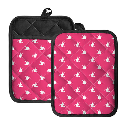 White Dove Breast Cancer Pattern Print Pot Holders With Pocket