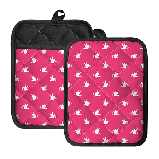 White Dove Breast Cancer Pattern Print Pot Holders With Pocket