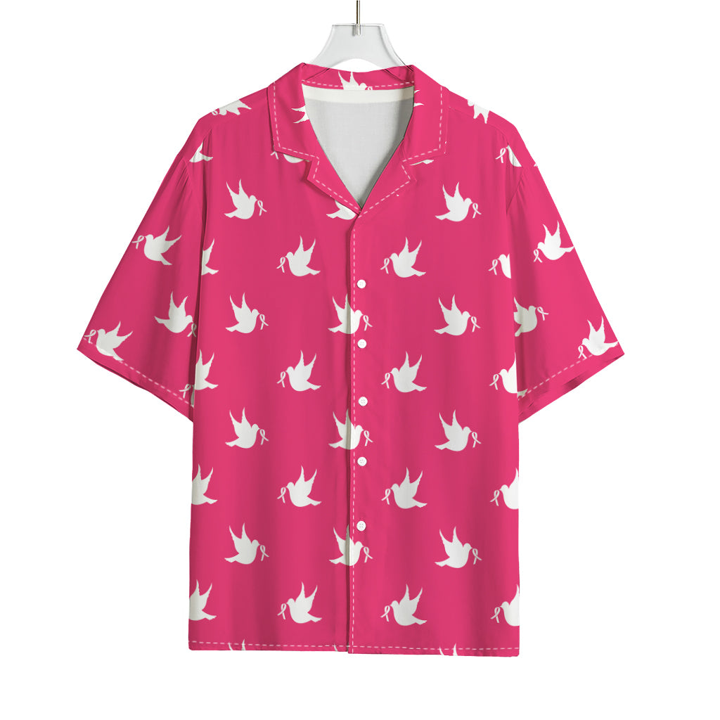 White Dove Breast Cancer Pattern Print Rayon Hawaiian Shirt