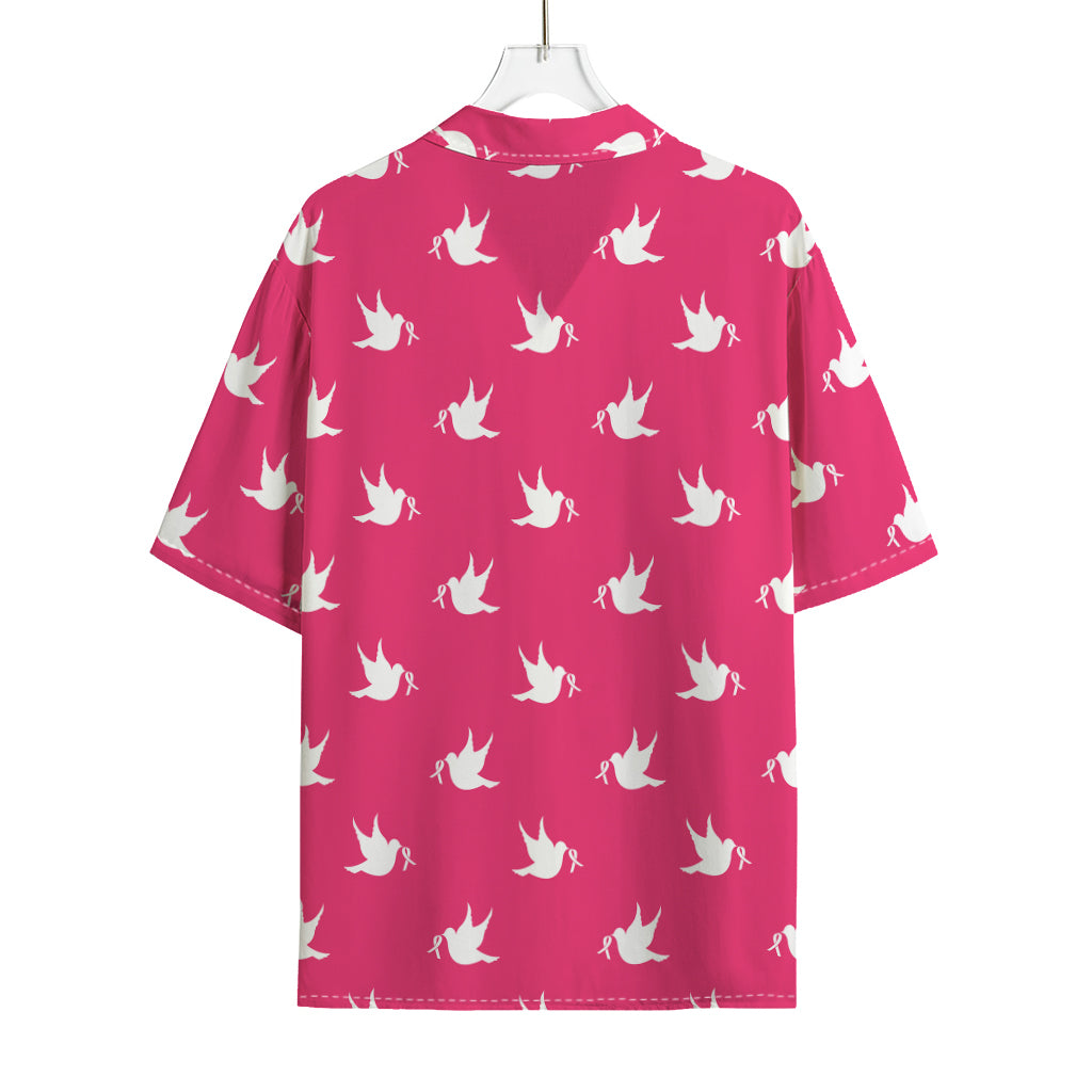 White Dove Breast Cancer Pattern Print Rayon Hawaiian Shirt