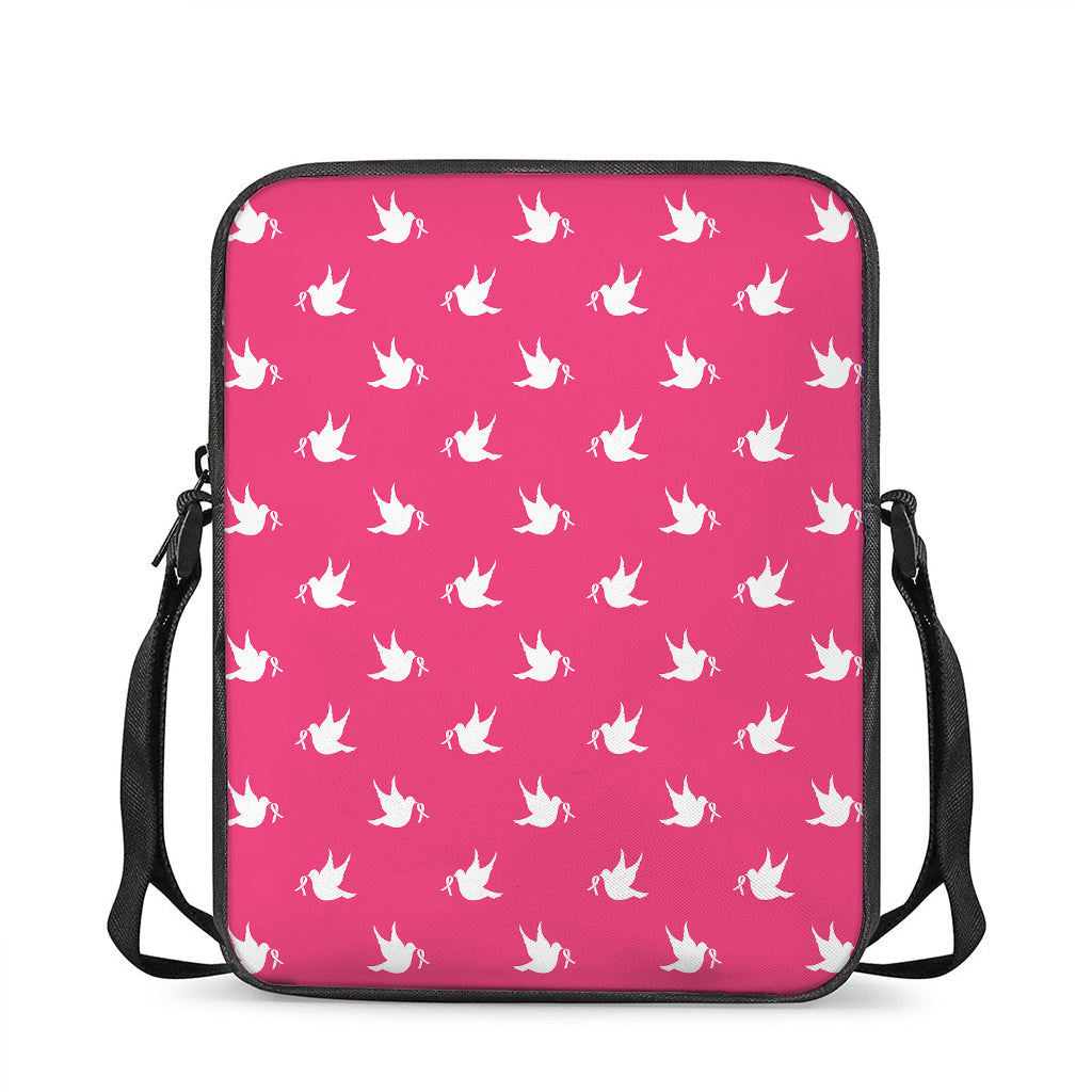 White Dove Breast Cancer Pattern Print Rectangular Crossbody Bag