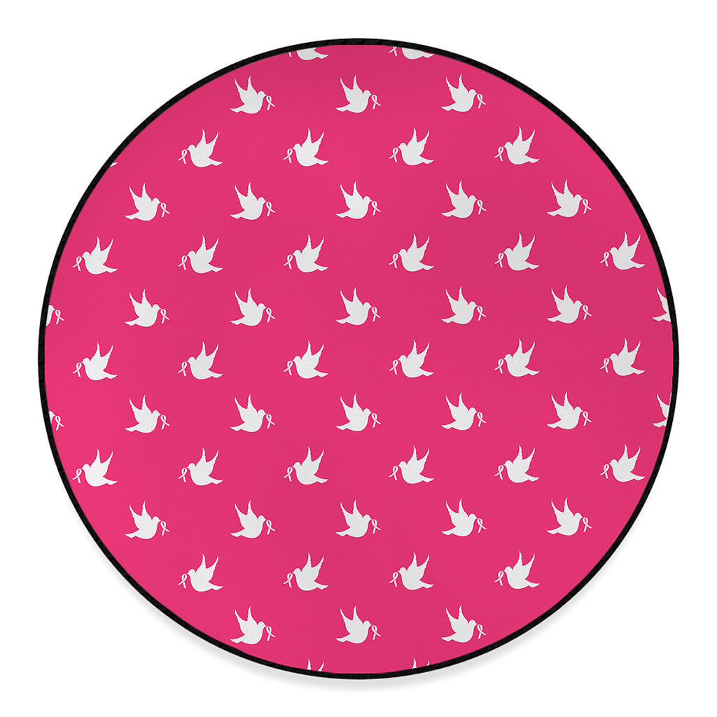 White Dove Breast Cancer Pattern Print Round Floor Mat