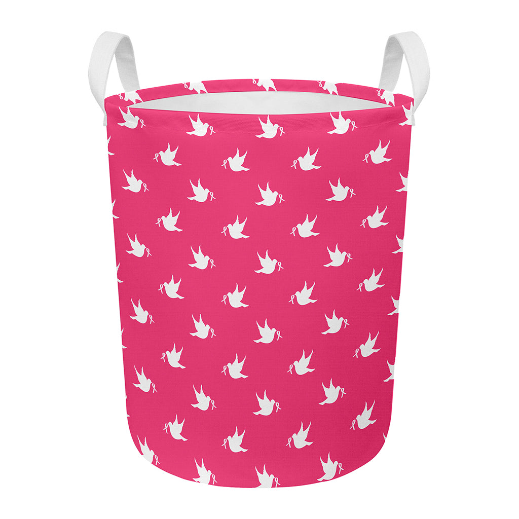 White Dove Breast Cancer Pattern Print Round Laundry Basket