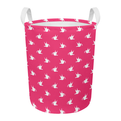 White Dove Breast Cancer Pattern Print Round Laundry Basket