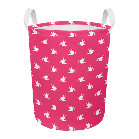 White Dove Breast Cancer Pattern Print Round Laundry Basket