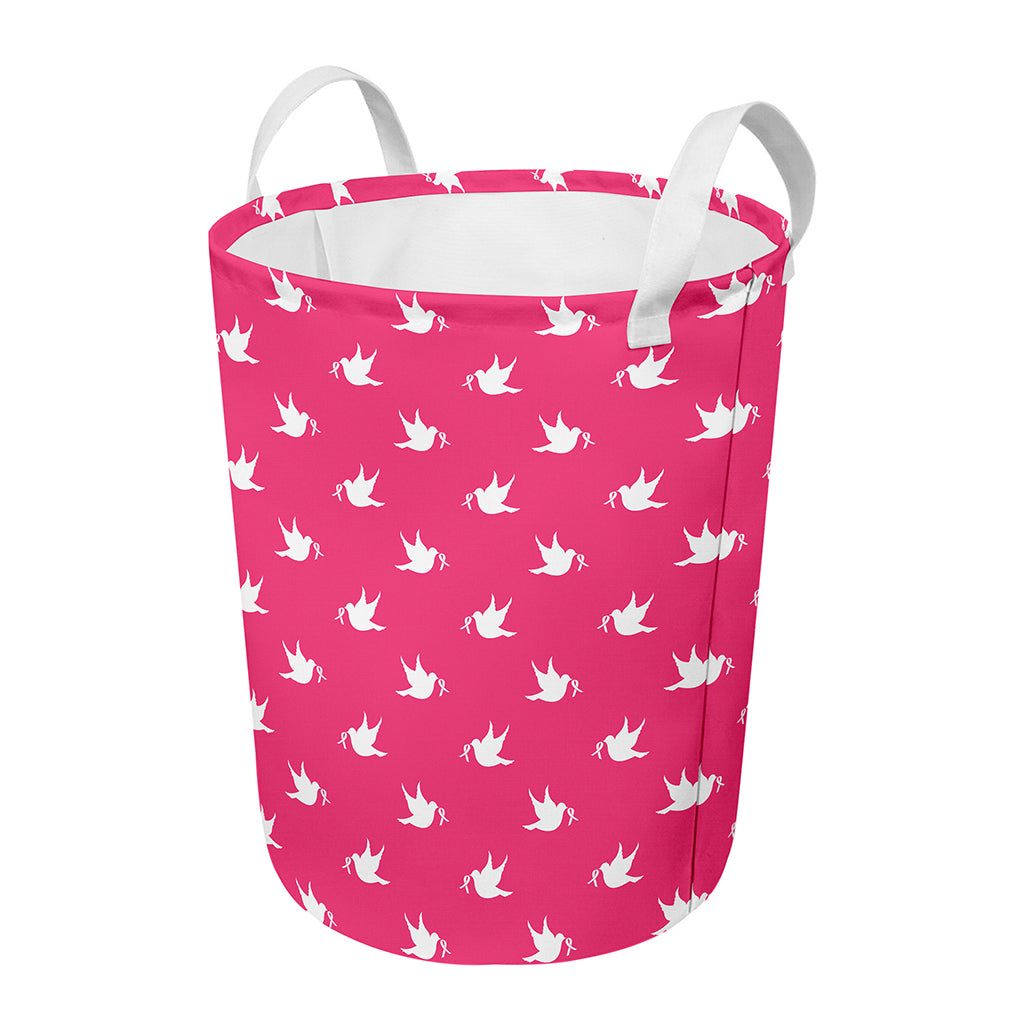 White Dove Breast Cancer Pattern Print Round Laundry Basket