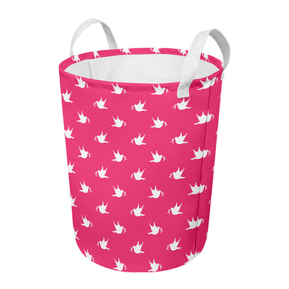 White Dove Breast Cancer Pattern Print Round Laundry Basket