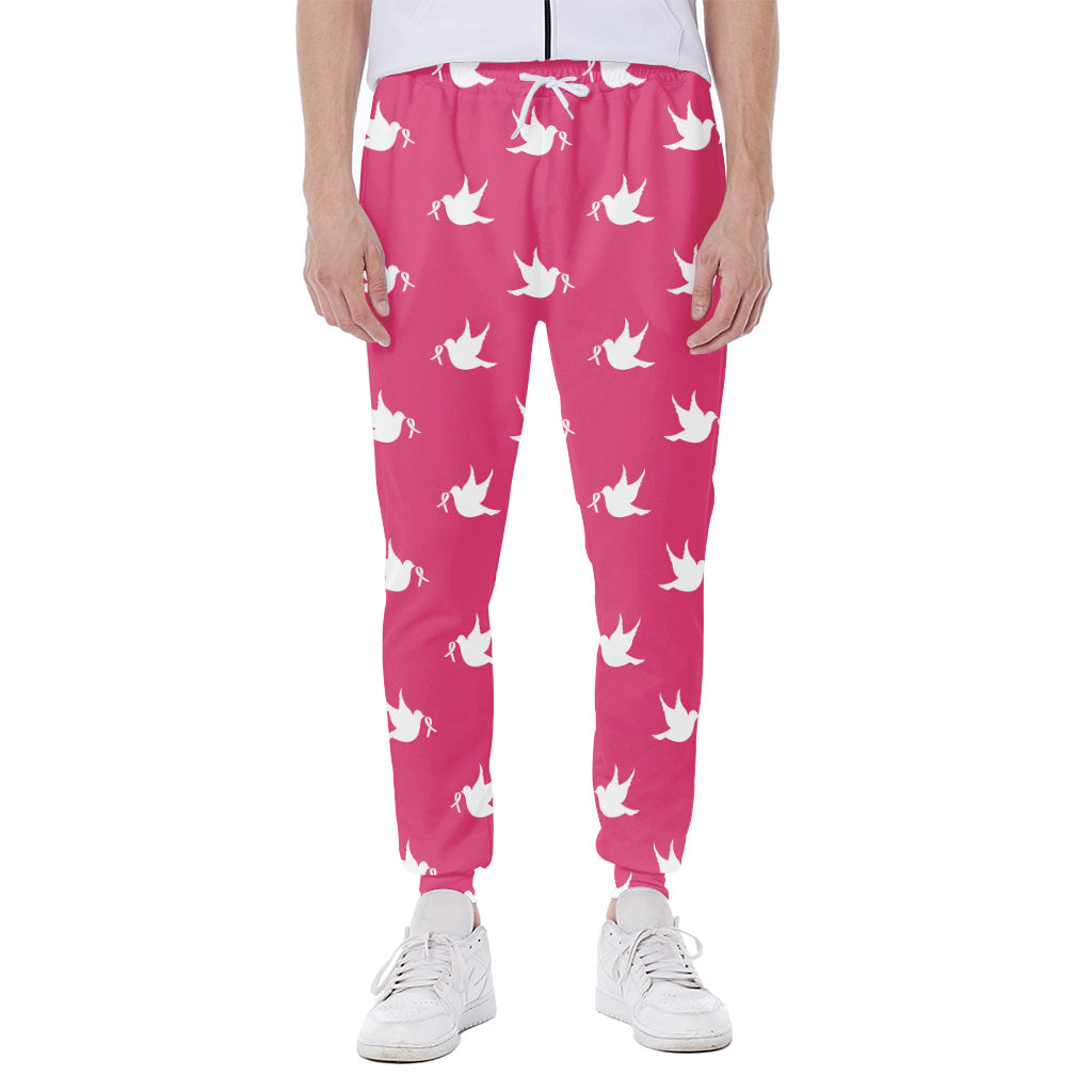 White Dove Breast Cancer Pattern Print Scuba Joggers