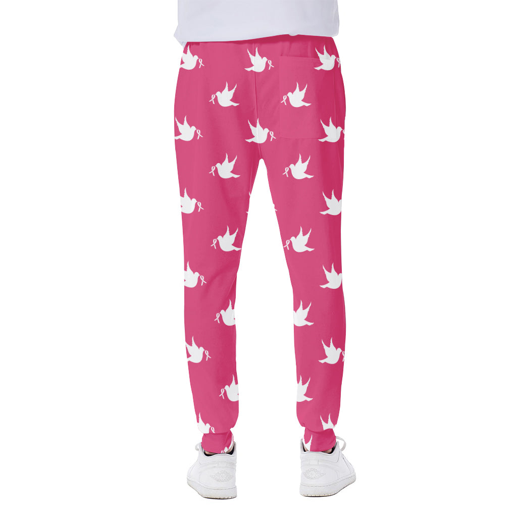 White Dove Breast Cancer Pattern Print Scuba Joggers