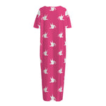 White Dove Breast Cancer Pattern Print Short Sleeve Long Nightdress