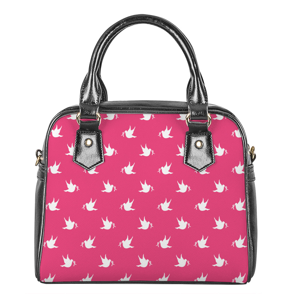 White Dove Breast Cancer Pattern Print Shoulder Handbag